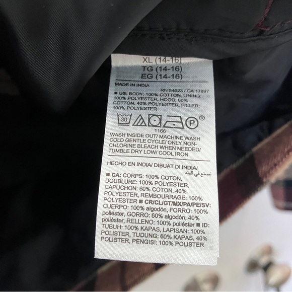 Old Navy Burgundy Plaid Snap Button Hooded Shacket Boys XL - Picture 5 of 5